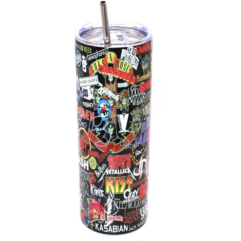 Rock Bands Collage 20oz Hot/Cold Tumbler with Metal Straw and Straw Cleaner